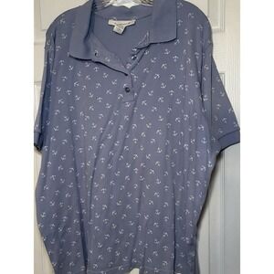 Roman's Women's Polo Anchor Violet Anchor Print Size 2XL
